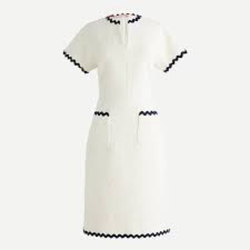 J. Crew tweed cream/white dress with navy rick rack size 6